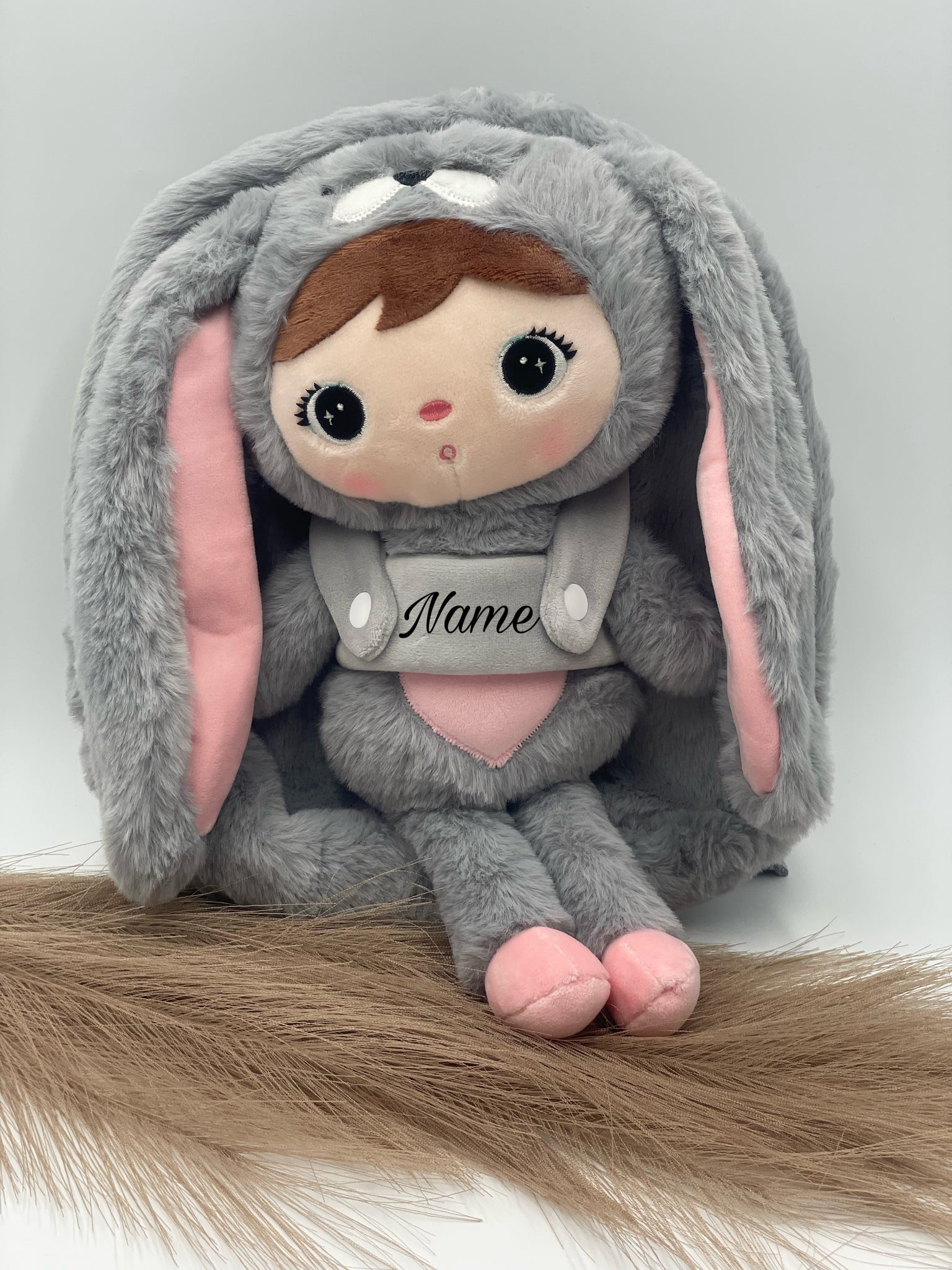 Rucksack Puppe Hase Grau