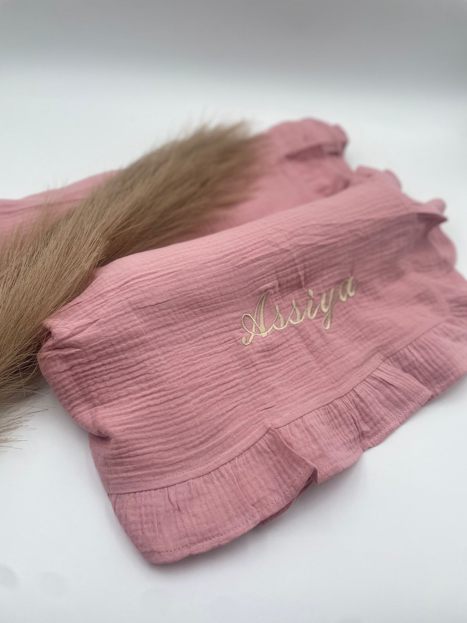 Musselindecke Rüschen "rosé"