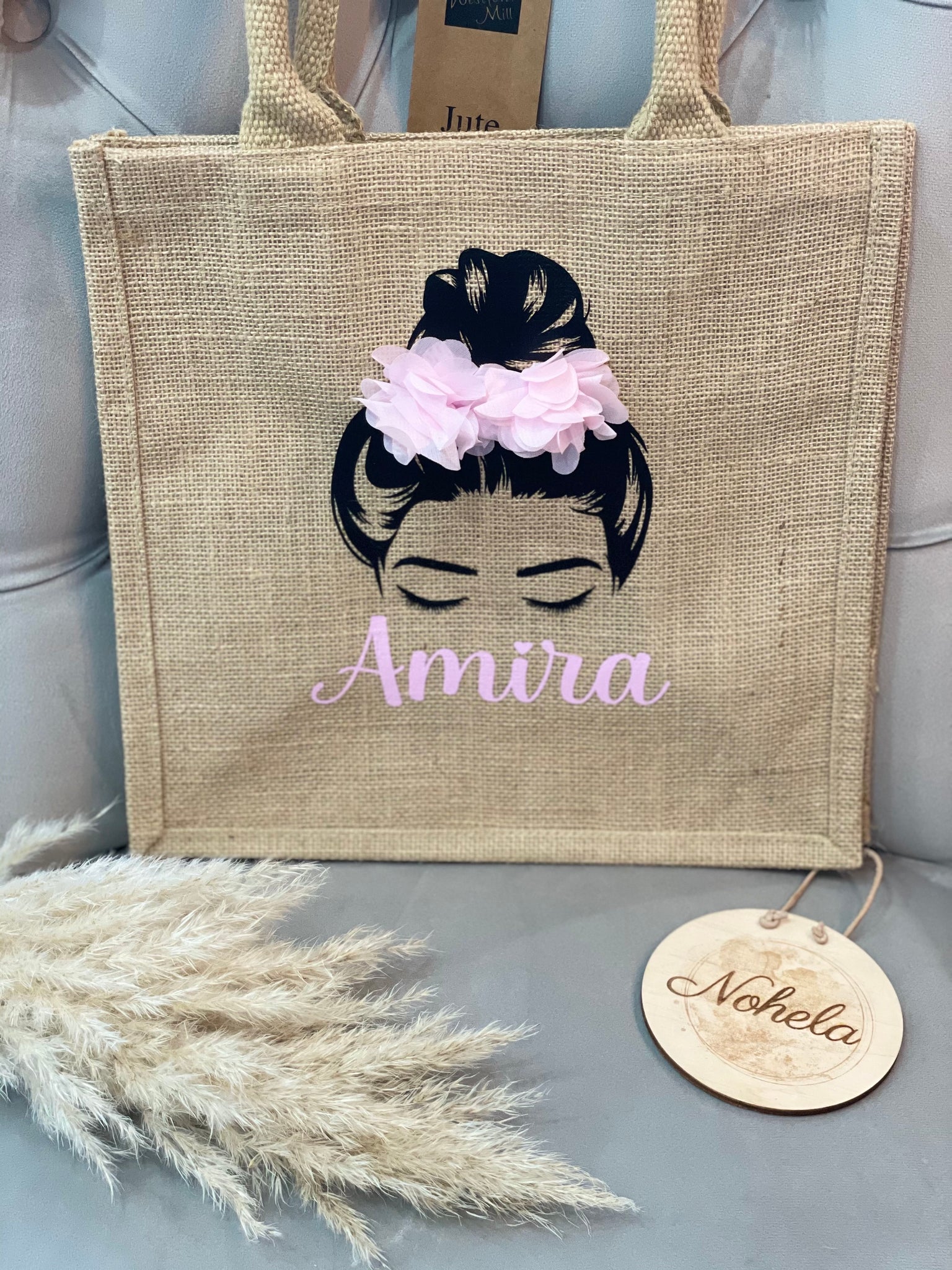 Jute Tasche Dutt 3D Blumen