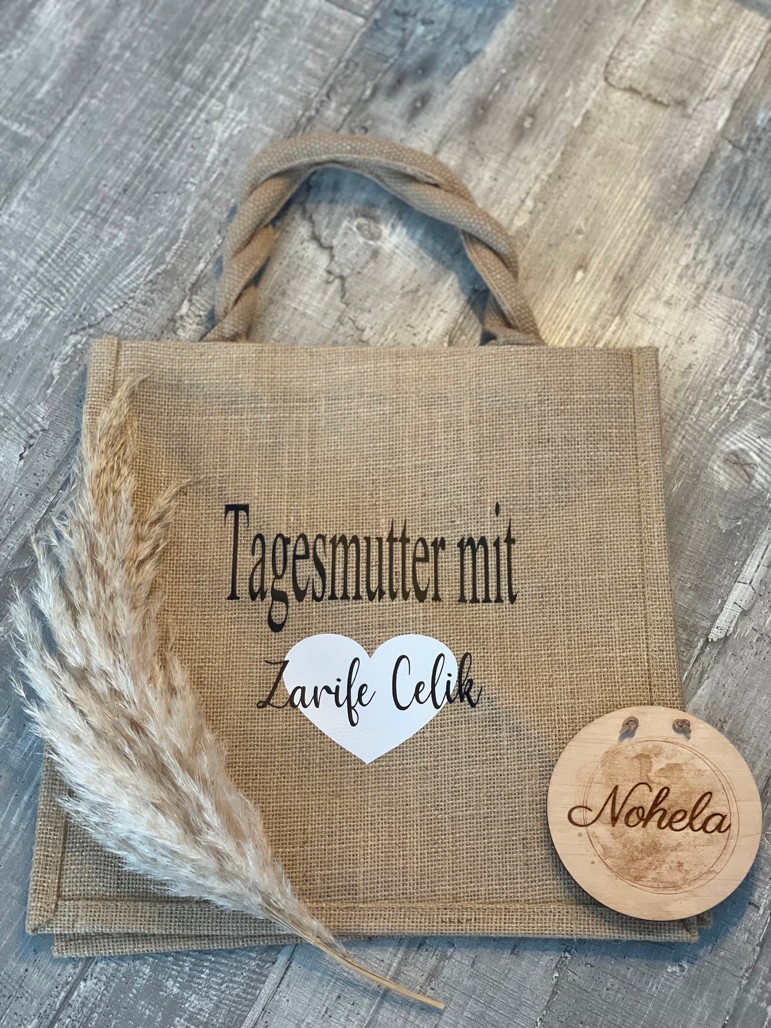 Jute Tasche Tagesmutter mit Herz