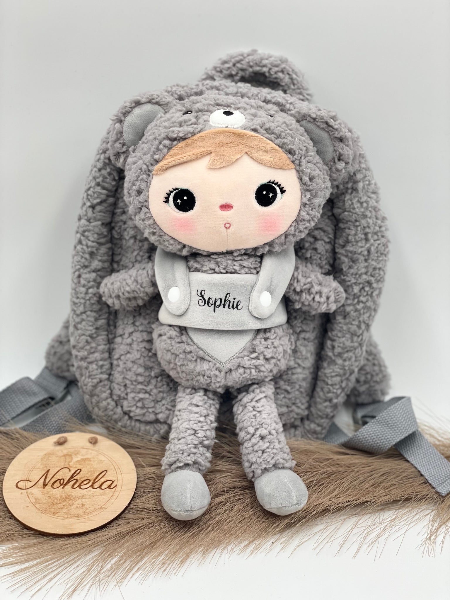 Rucksack Teddybär Grau